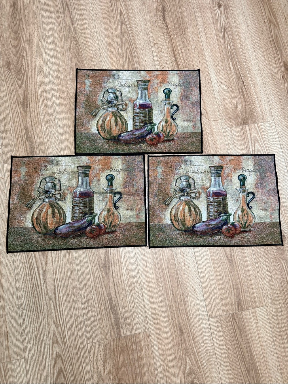 Tapestry Placemats Set of 3 Tuscan Olive Oil Wine Kitchen Woven Farmhouse
